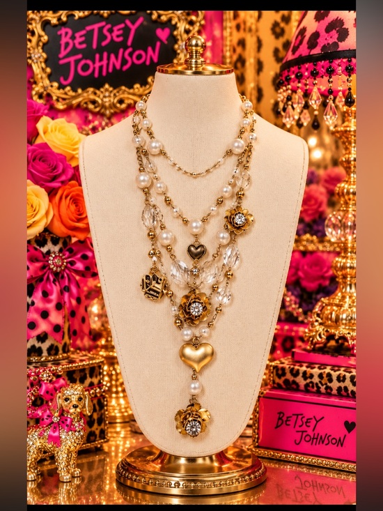 Betsey Johnson Jewelry - Betsey Johnson Gold-Tone Layered Heart & Pearl Charm Necklace